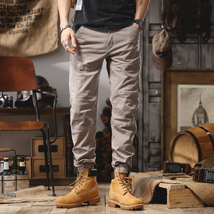 春夏运动长裤春季美式水洗复古高街休闲裤男修身痞帅潮牌束脚工装