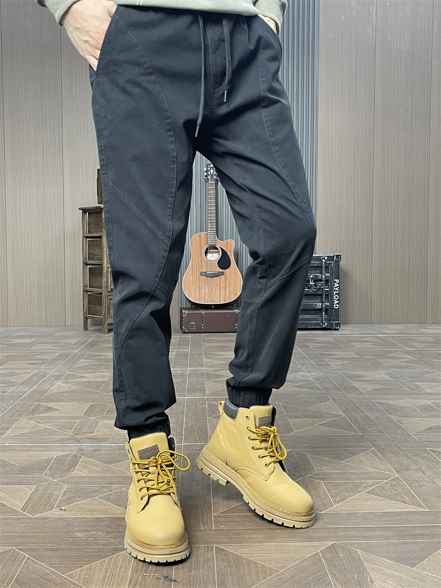 春秋韩版微哈伦修身小直筒休闲裤男款弹力青年百搭长裤子工装黑色