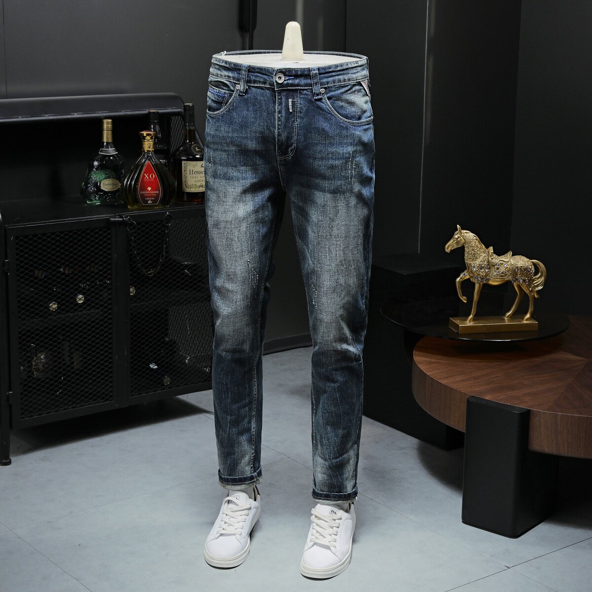 春秋复古高端2026简单美式男牛仔裤修身复古直筒小脚裤子简约弹力