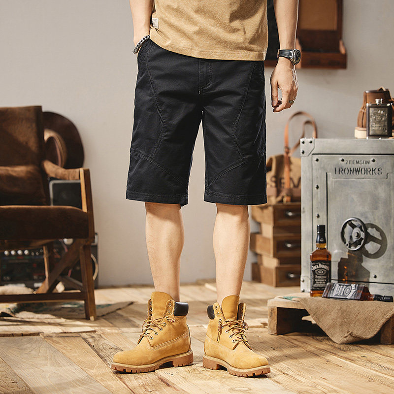 美式潮牌工装短裤男松紧腰系带裤夏季新款宽松直筒休闲百搭五分裤