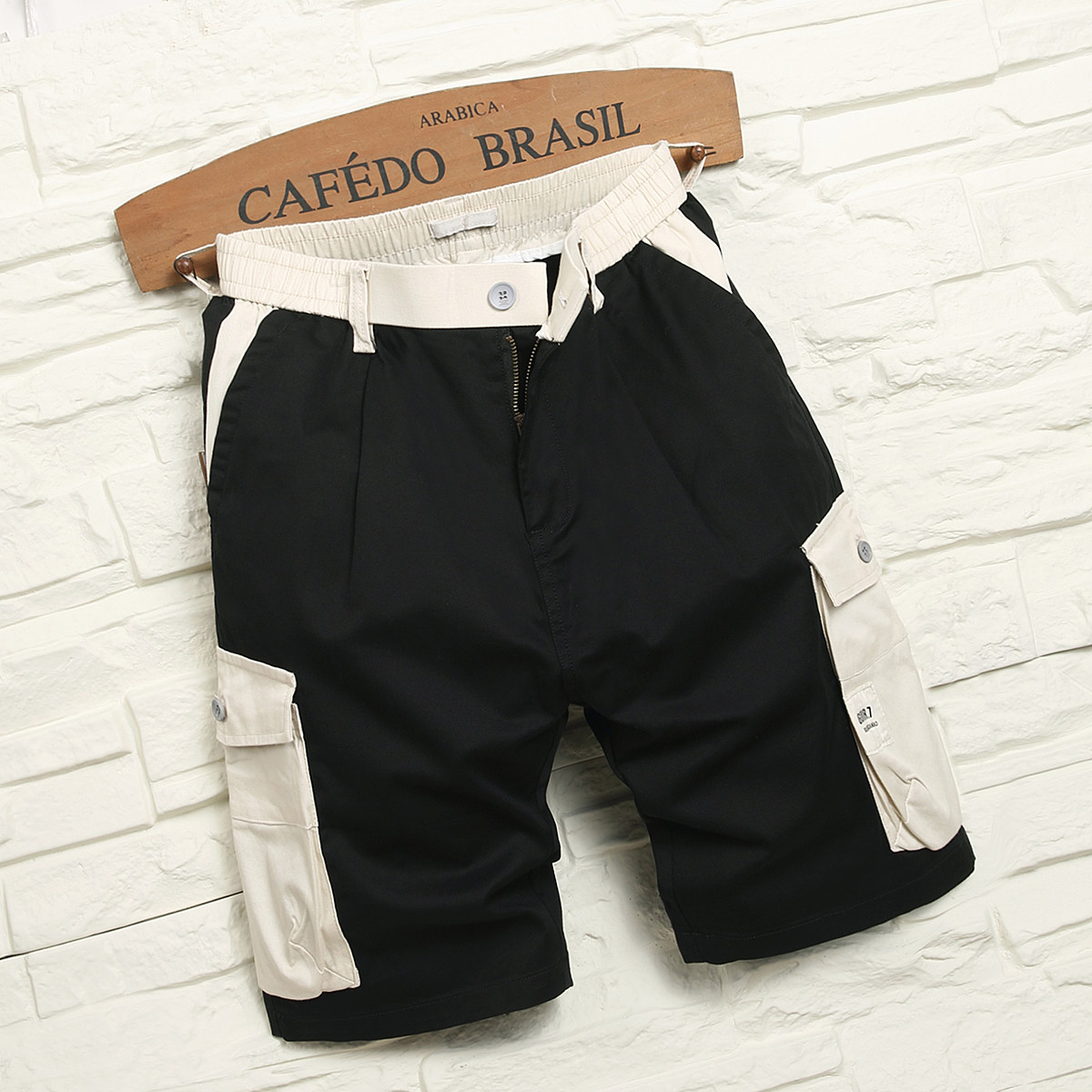 加厚耐磨夏季潮牌工装短裤男宽松直筒休闲中裤撞色过膝五分裤男生