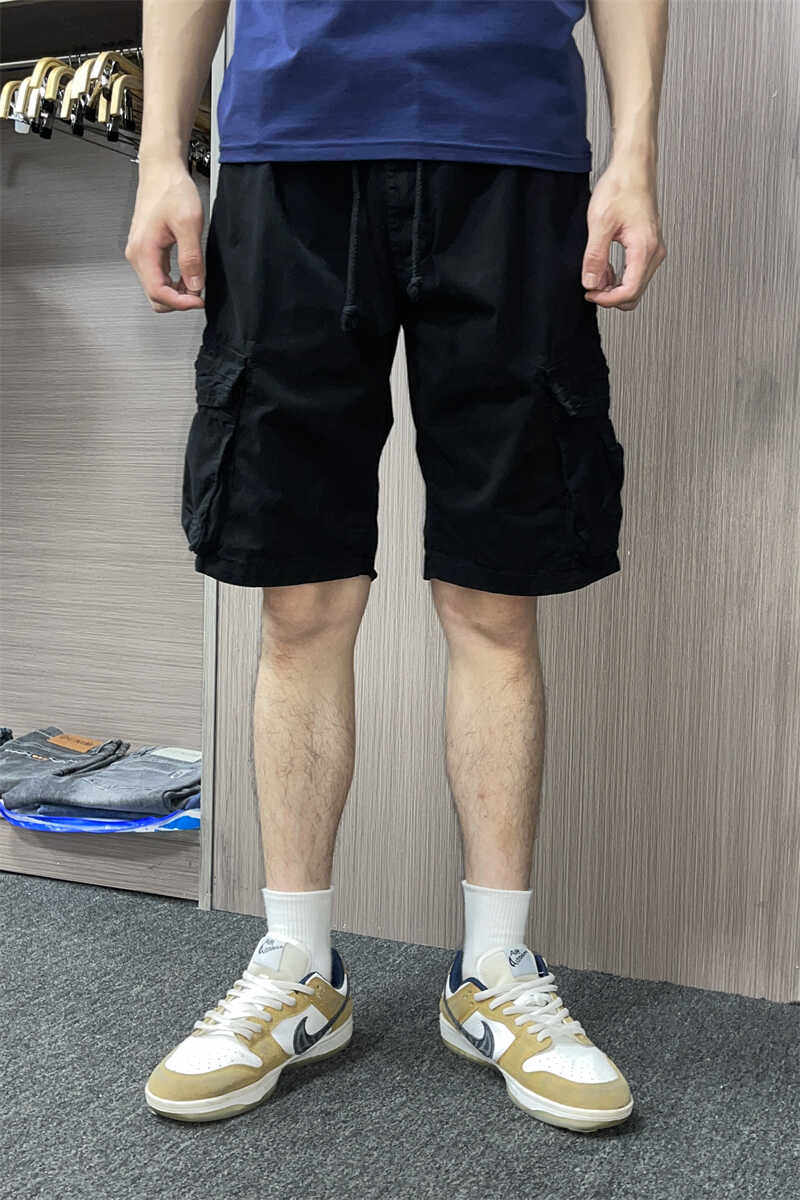 工装短裤男夏季宽松直筒中裤男士复古多口袋纯棉休闲五分裤子男款