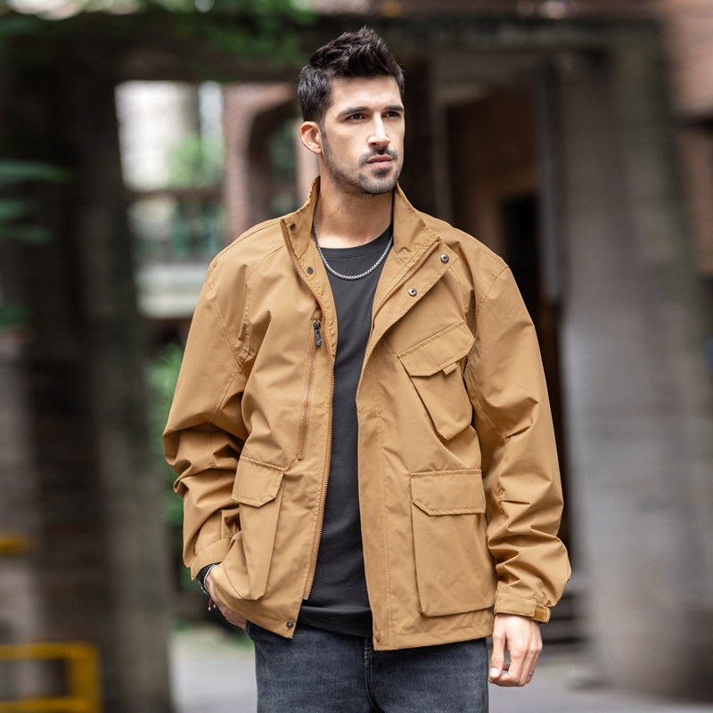 美式复古工装夹克男士立领外套春秋时尚帅气上衣多口袋潮流男款