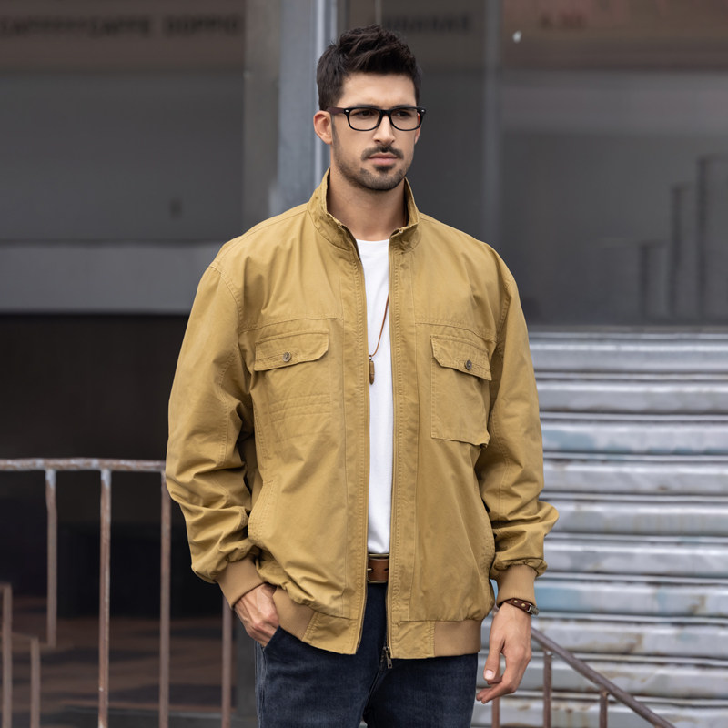 美式复古工装夹克男士立领外套春秋时尚帅气上衣多口袋潮流男款