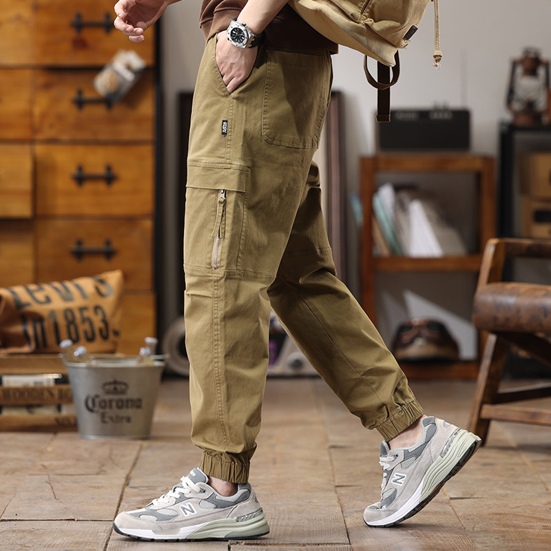 春季工装裤男美式重磅纯棉高级休闲长裤潮牌束脚长裤子