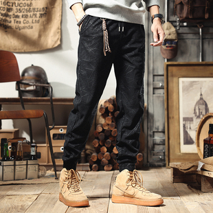 新款裤子男休闲裤男款灯芯绒加绒牛仔裤男裤2026春秋款工装裤印花
