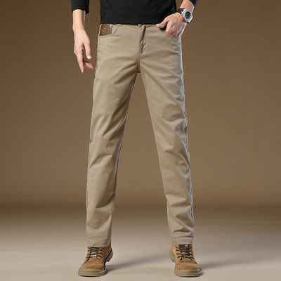 香港秋冬新款高端秋冬休闲裤男士修身直筒男裤商务卡其色男款裤子