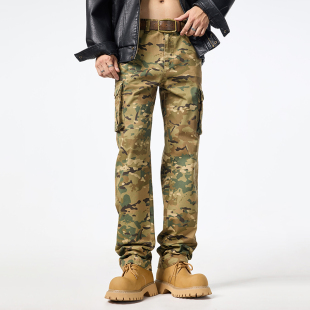 美式复古迷彩工装裤男款新款宽松直筒休闲长裤子春秋帅气高端2026