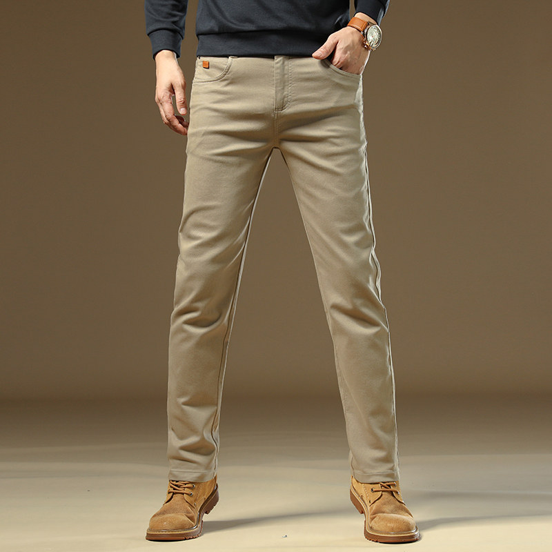 香港春秋新款高端春秋休闲裤男士修身直筒男裤商务卡其色男款裤子