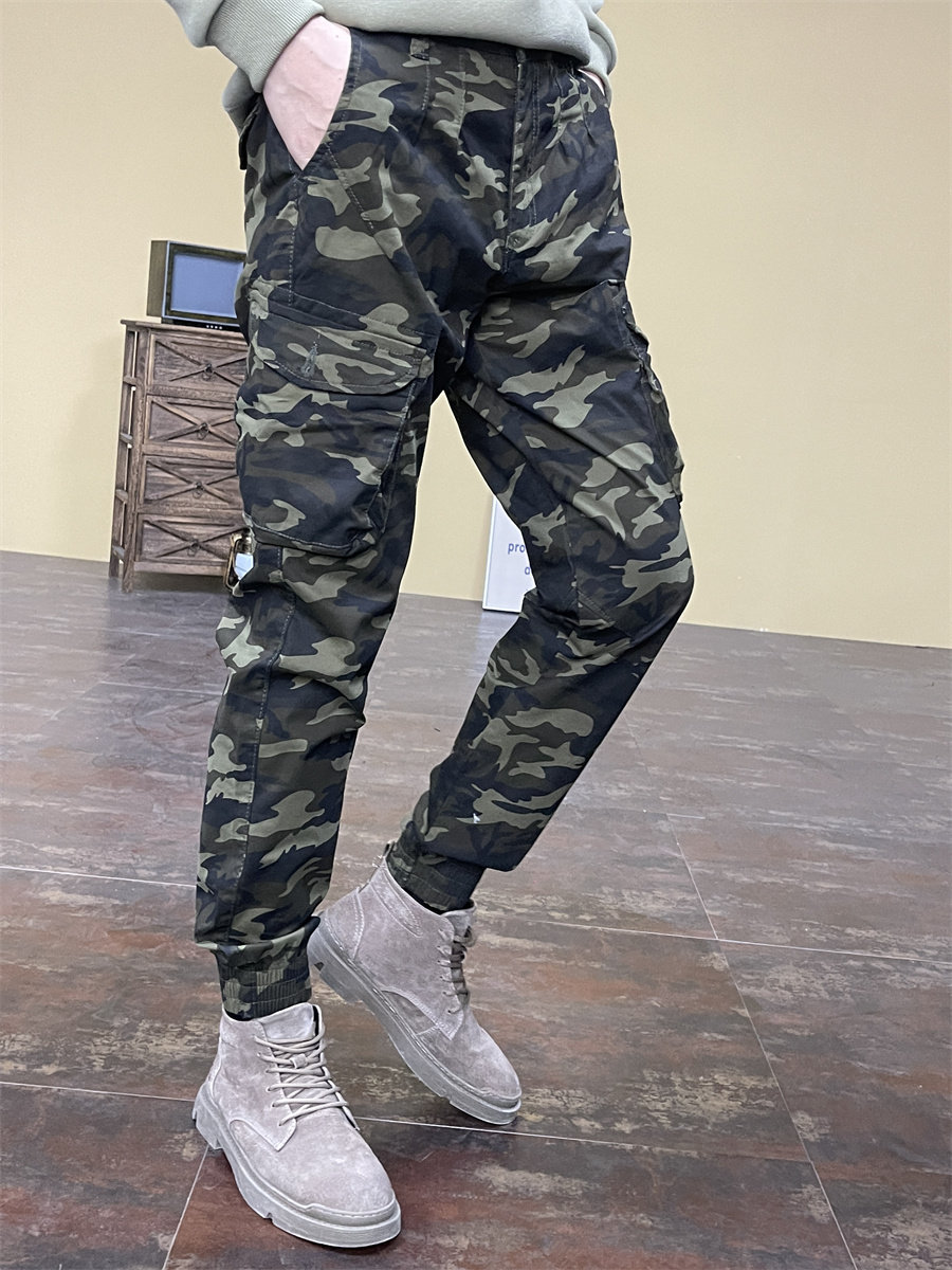 春秋休闲裤男款修身工装裤青年潮牌时尚长裤子2026年百搭迷彩束脚