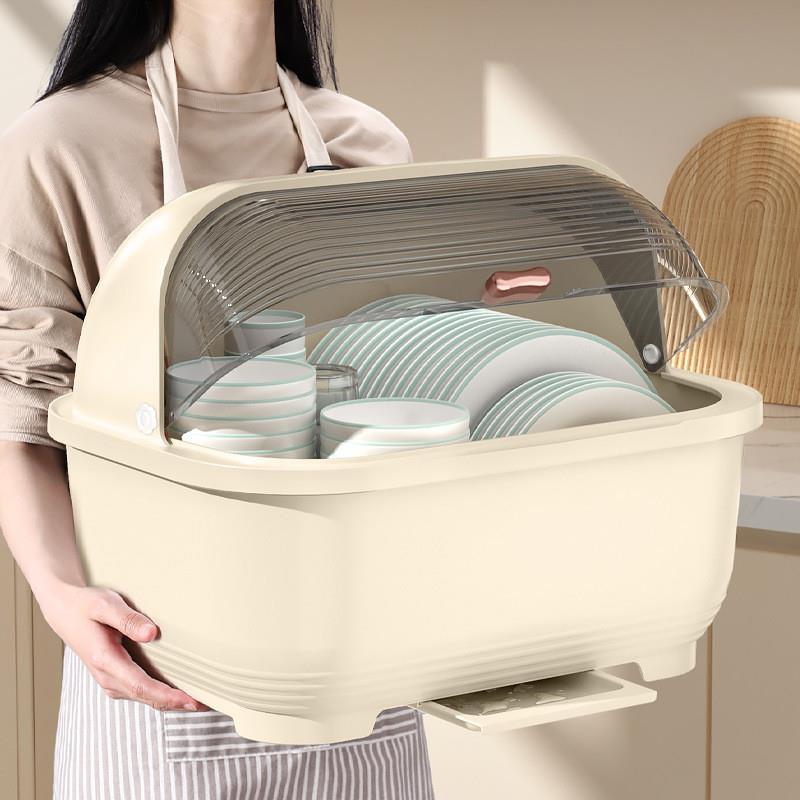 德国塑料带盖沥水收纳箱厨房碗筷收纳盒沥水架家用碗柜防尘碗碟碗