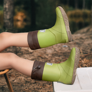 亲子束口露营雨鞋儿童雨靴户外穿防滑登山靴雨林徒步可折叠防水鞋