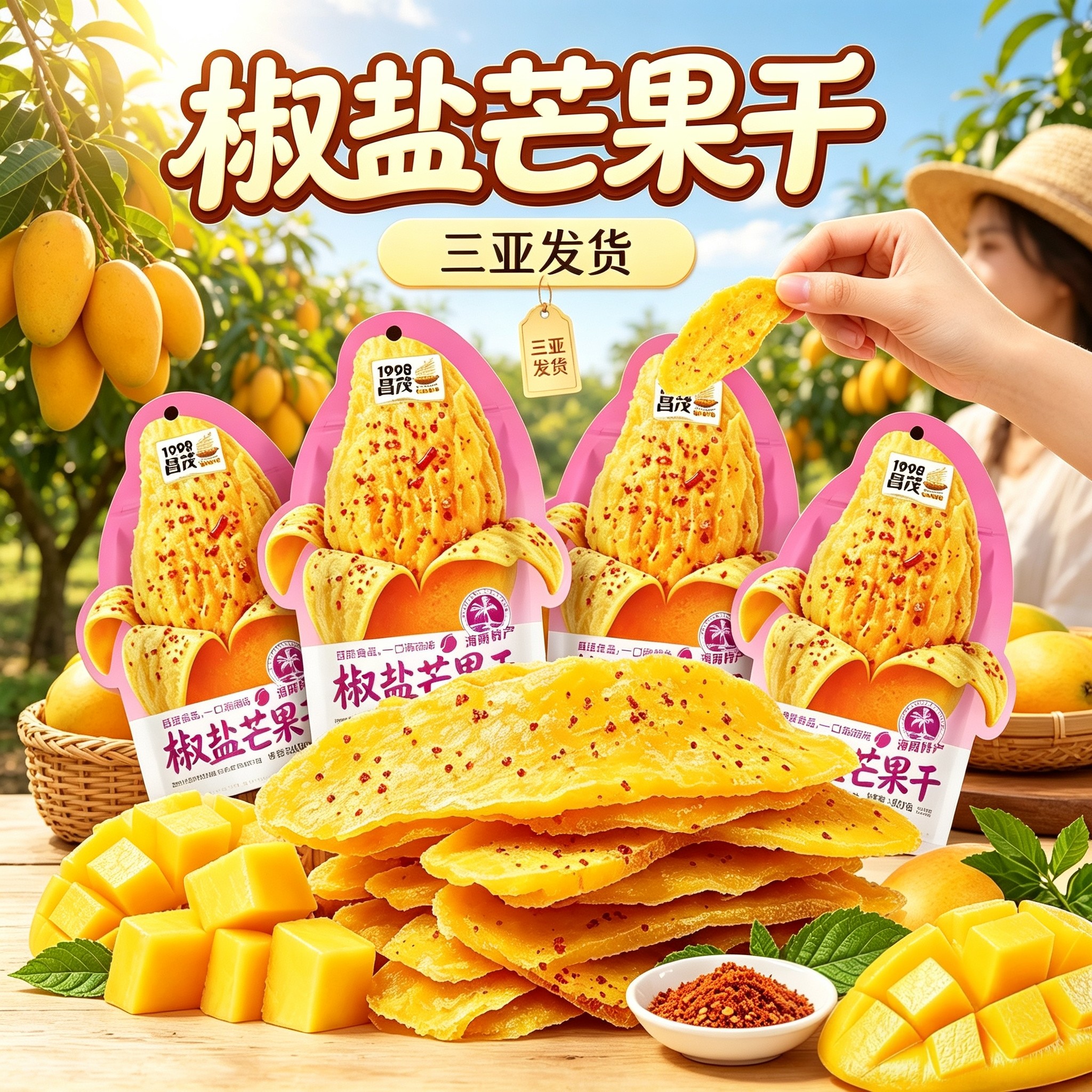 昌茂海南特产椒盐芒果干100gx3袋果热带干蜜饯果脯休闲零食芒果干