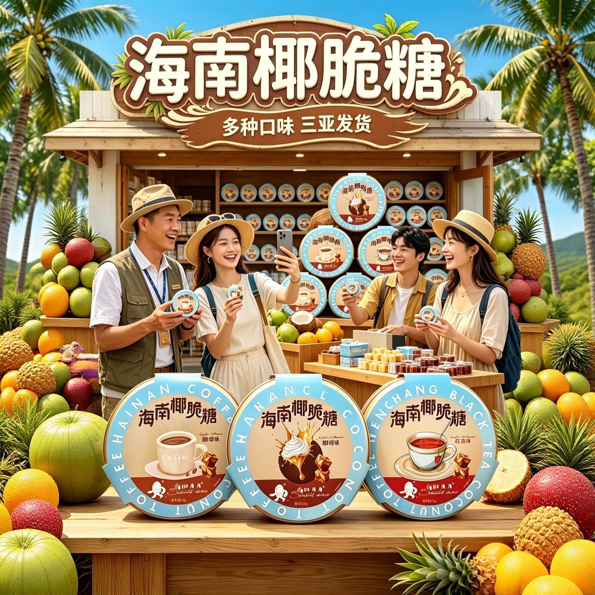 海南椰脆糖70g海边月月海南特产焦糖椰子味红茶味咖啡味伴手礼糖