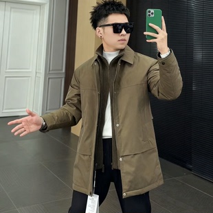 2025冬季新品中长款羽绒服男欧货高端假两件可脱卸领修身时尚休闲