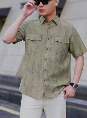 BUNERYNOBLE潮牌短袖衬衫2026夏季新品欧货工装弹力肌理时尚休闲