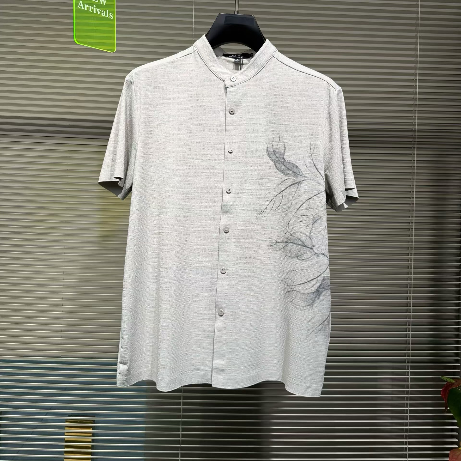 2026夏季新品立领棉麻短袖衬衫HCE潮牌韩版印花修身时尚休闲百搭