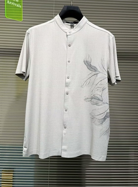 2026夏季新品立领棉麻短袖衬衫HCE潮牌韩版印花修身时尚休闲百搭