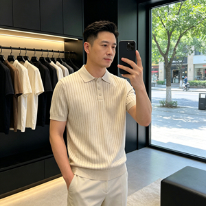 YISHANG潮牌伊力特冰爽短袖Polo衫欧货高端纯色条纹修身休闲96621