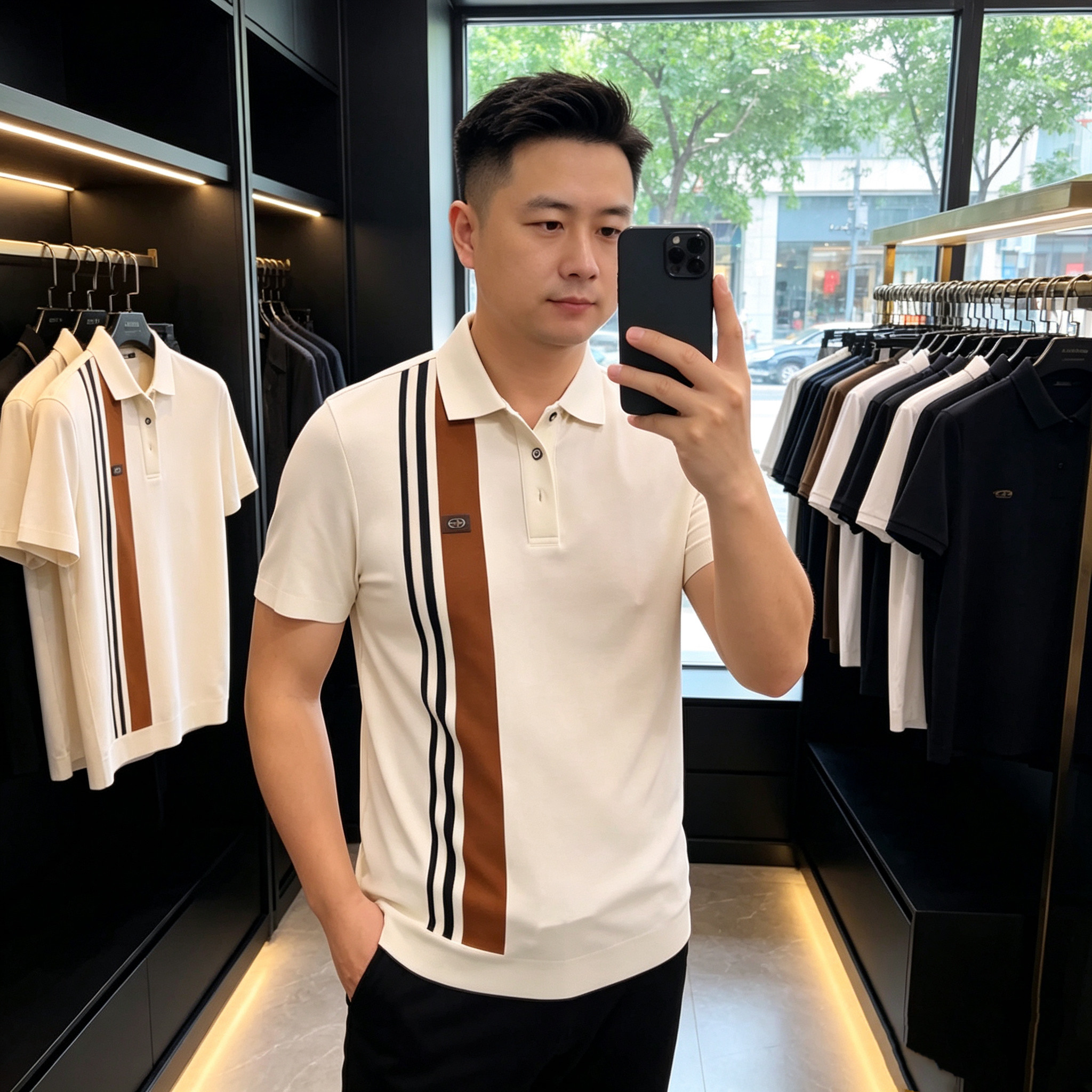 2026夏季新品珠地棉翻领短袖Polo衫欧货高端条纹撞色修身时尚休闲