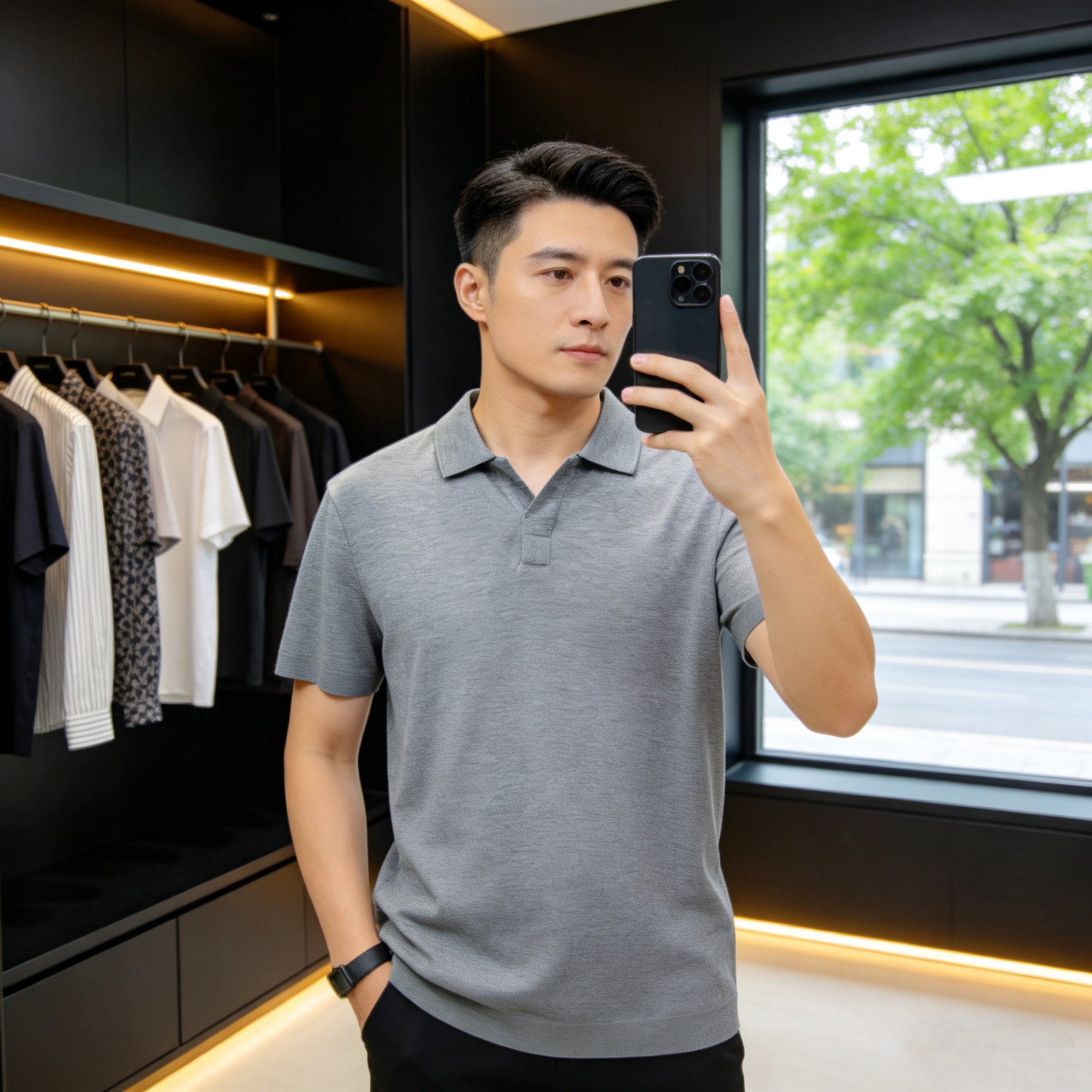 2026夏季新品剪刀领短袖Polo衫欧货高端羊毛起脚纯色修身简约休闲