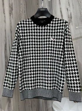 FANDI潮牌绵羊毛长袖毛衣2025冬季新品小狗千鸟格修身时尚休闲男