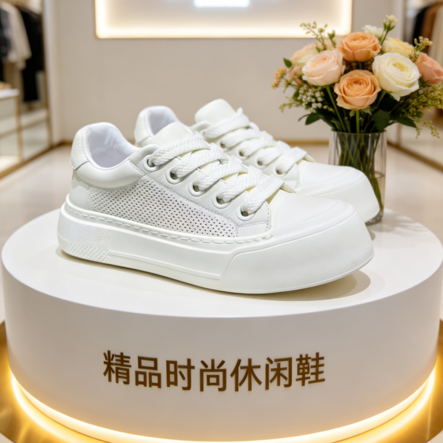 2026春夏季新品头层牛皮板鞋欧货高端低帮厚底时尚休闲打孔小白鞋