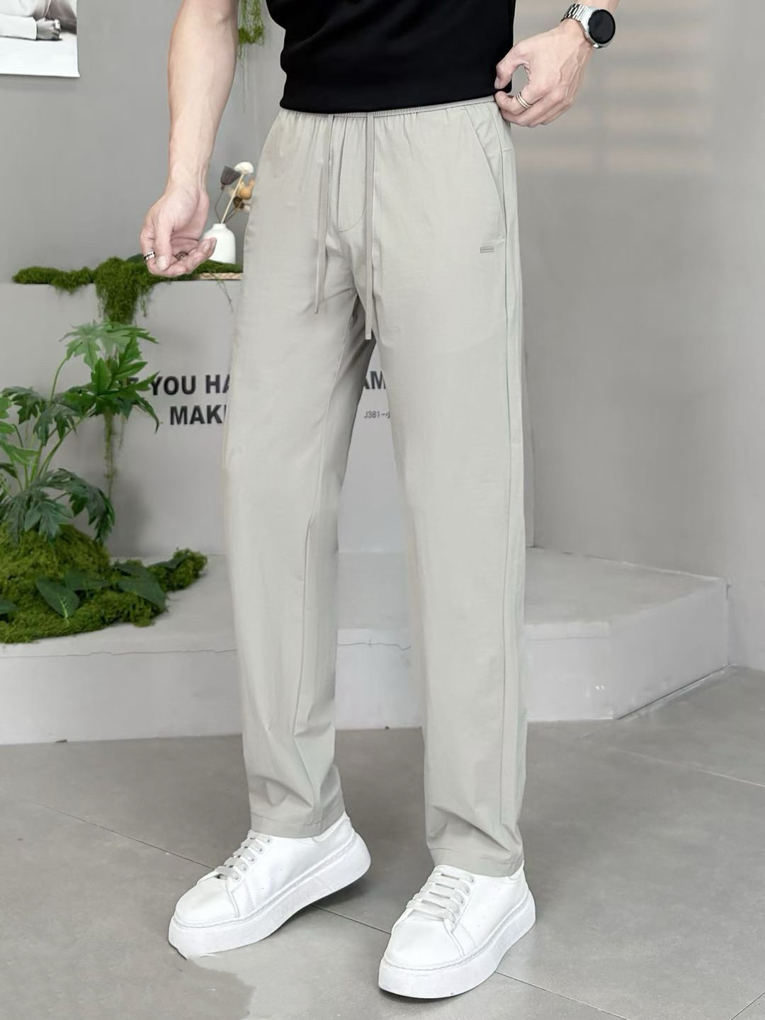 写克潮牌速干休闲裤男2026夏季新品欧货高端弹力修身松紧腰卫裤