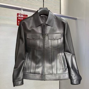 休闲百搭男 时尚 2025新品 绵羊皮翻领皮衣夹克外套欧货潮牌高端修身