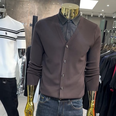 YISHANG潮牌衬衫领假两件针织衫外套2025秋季新品修身时尚休闲男