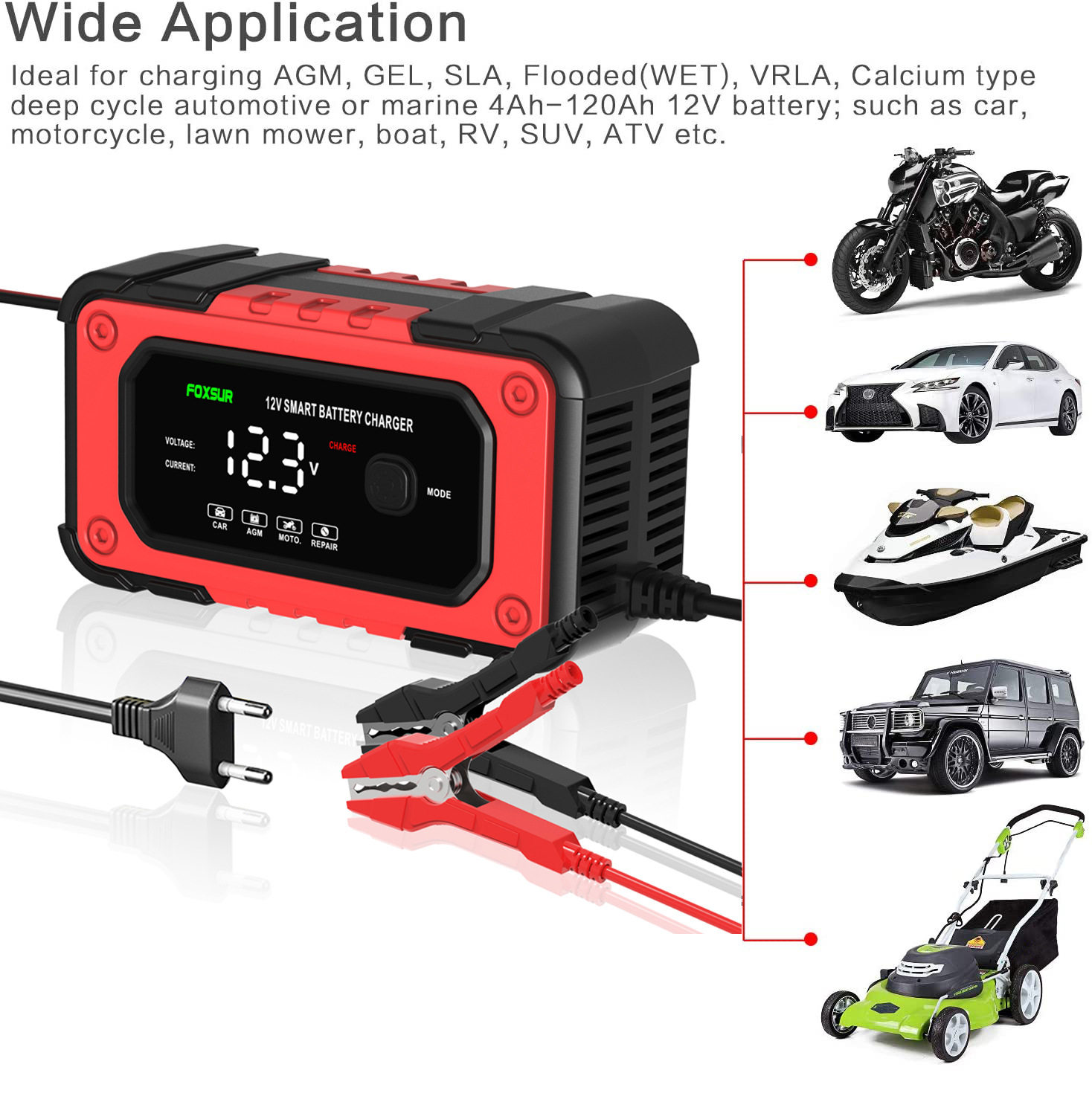 12v 6a motorcycle car beach bike battery charger电瓶充电器