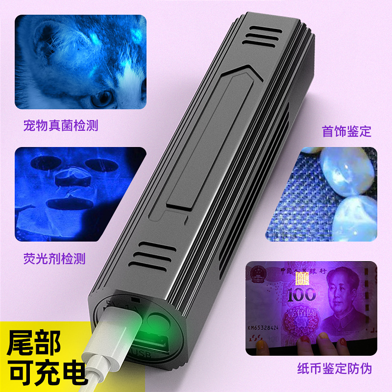 Purple light flashlight USB charging pet banknote detector