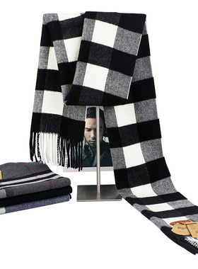 2025 Wool scarf lattice men's warm and thickened scarf in wi