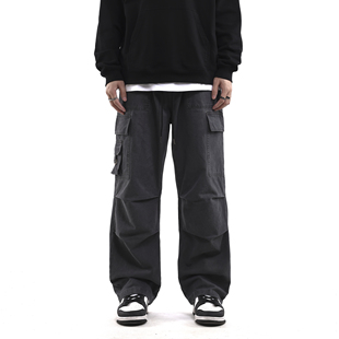 NO BURGER 美式水洗做旧多口袋工装裤宽松大码直筒阔腿休闲长裤