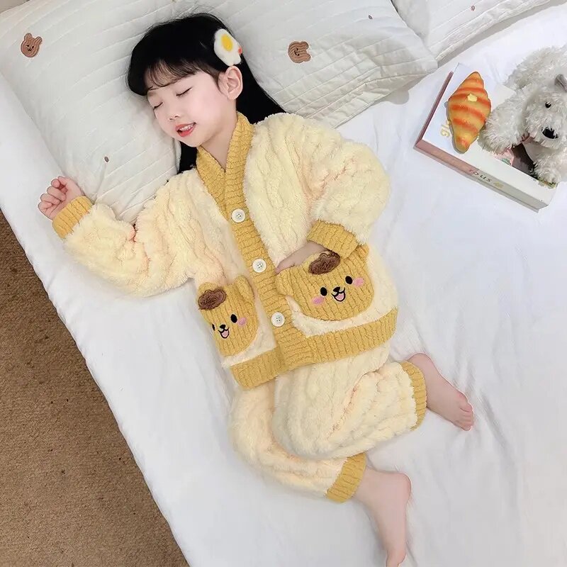 女童睡衣秋冬季2025新款法兰绒冬款女孩宝宝珊瑚绒儿童加绒家居服