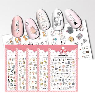 10元包邮日式美甲贴纸可撕指甲油胶贴花蜜蜂金龟子淘气猫咪喵星人