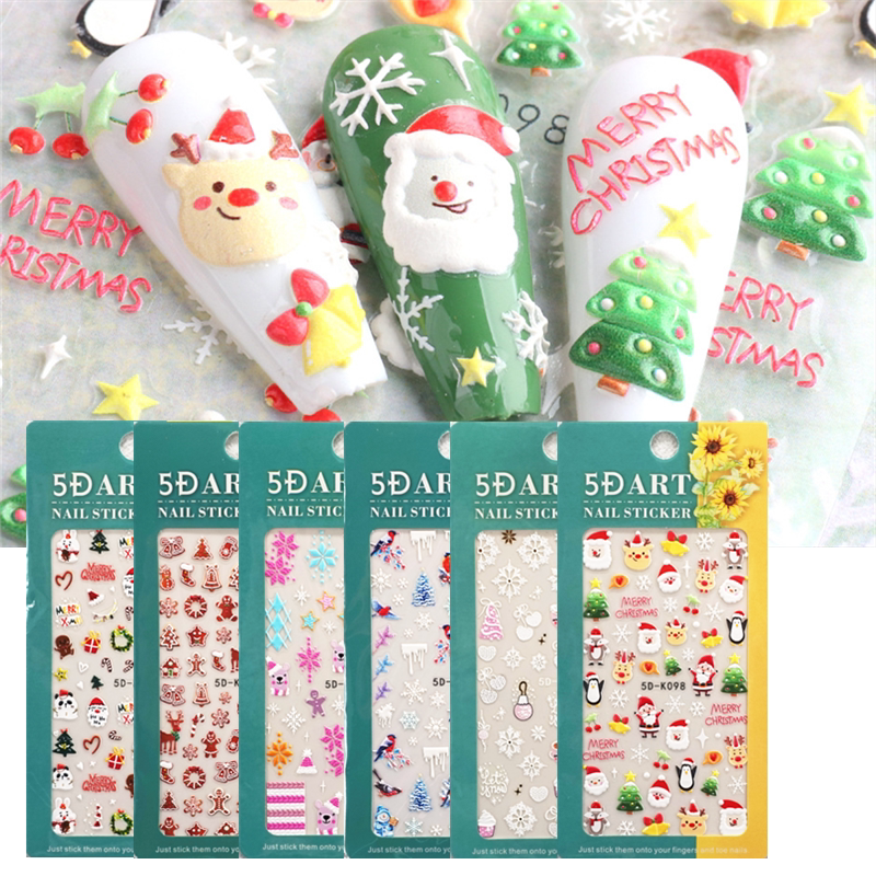 10元包邮新年圣诞节指甲贴纸浮雕美甲贴花姜饼知更鸟像素雪花企鹅