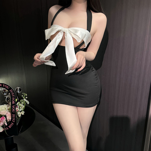 内衣职业秘书OL包臀裙紧身无袖特大码200斤睡衣露背女蝴蝶结夏季
