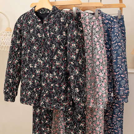 手工纯棉花棉衣套装女士加厚保暖高腰棉裤内外穿抗寒居家棉服冬季