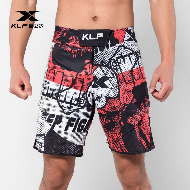 昆侖決新款男專業印花健身訓練泰拳拳擊格斗寬松運動短褲五分MMA