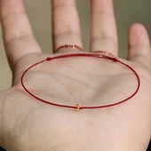 半宝阁 999足金平安扣红绳手链0.5mm超细本命年手绳手工编织蜡线