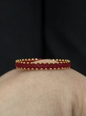 半宝阁18k真金芝麻珠蕾丝戒指精致红绳本命年手工编织2.8mm宽蜡线