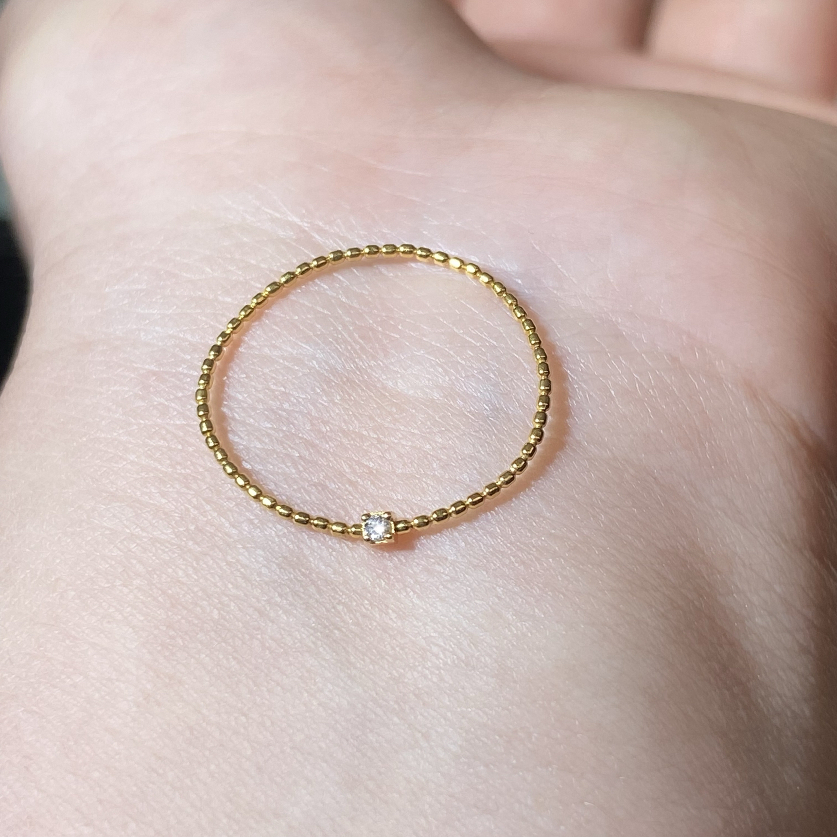 半宝阁原创18k真金芝麻珠素圈戒指简约个性ins风小众设计编织叠戴