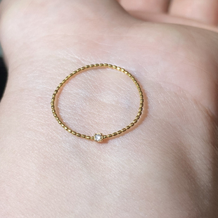 半宝阁原创18k真金芝麻珠素圈戒指简约个性ins风小众设计编织叠戴
