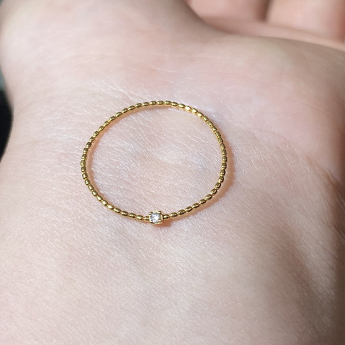 半宝阁原创18k真金芝麻珠素圈戒指简约个性ins风小众设计编织叠戴