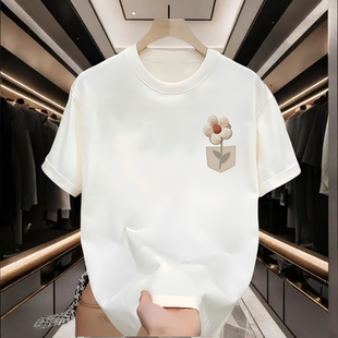 T恤小清新印花百搭休闲半截袖 男装 潮牌大码 230克重磅简约纯棉短袖