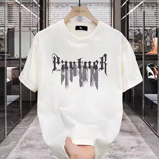 T恤宽松百搭印花半截袖 夏季 港风潮牌男装 大码 男 230克重磅纯棉短袖