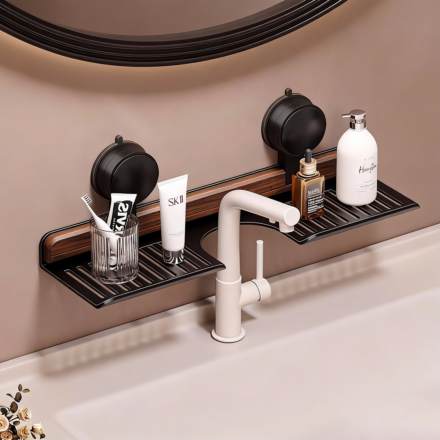 吸盘置物架卫生间镜前水龙头