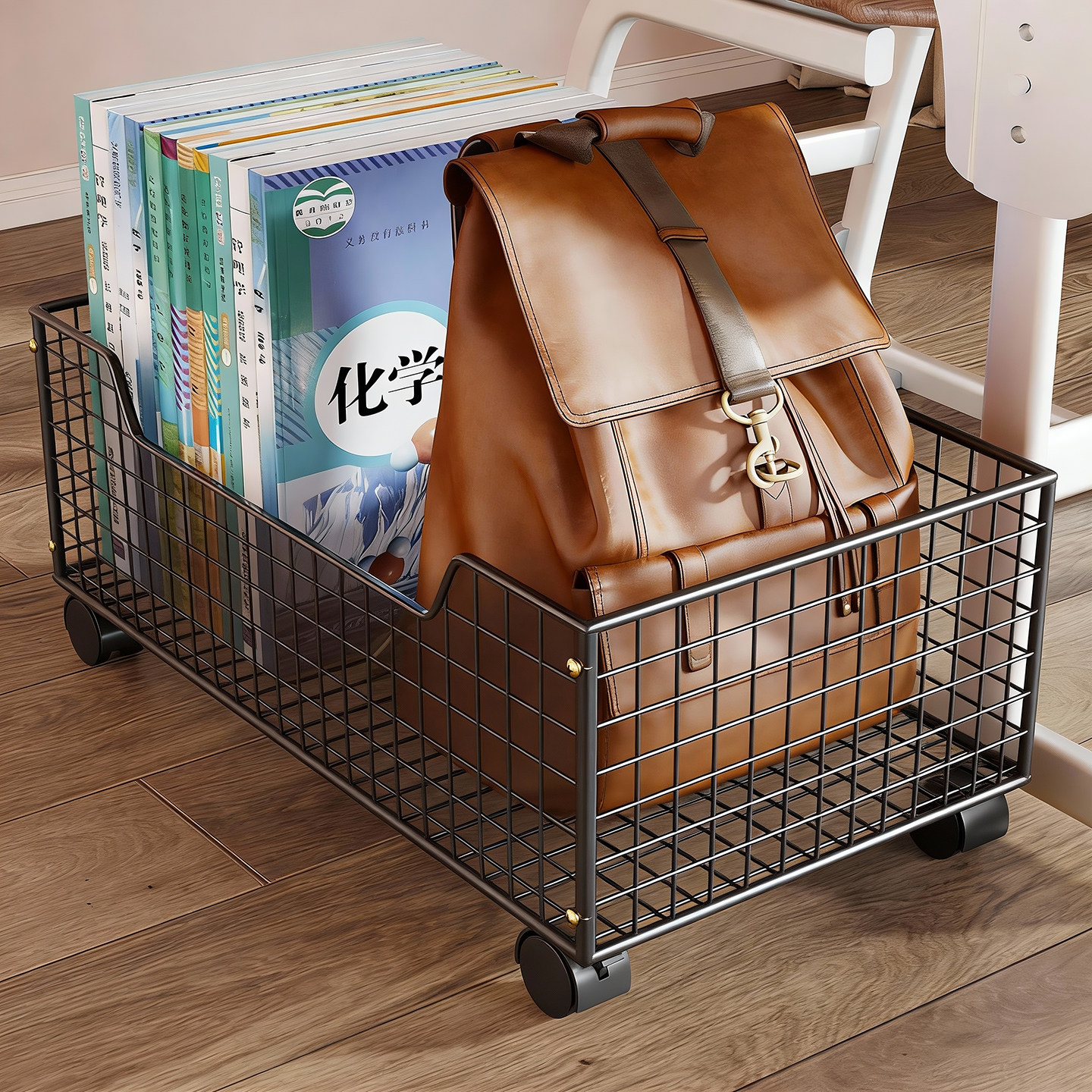 可移动书架桌下书本收纳箱