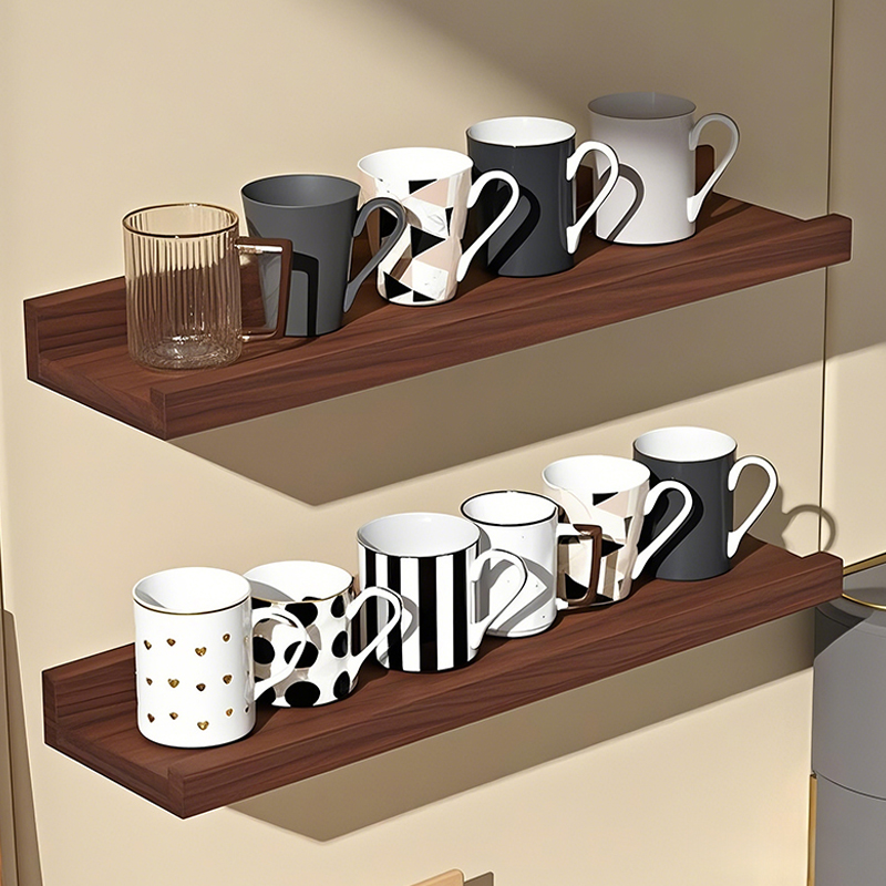 杯架壁挂免打孔墙上水杯收纳层架多功能马克杯咖啡杯一字隔板展示